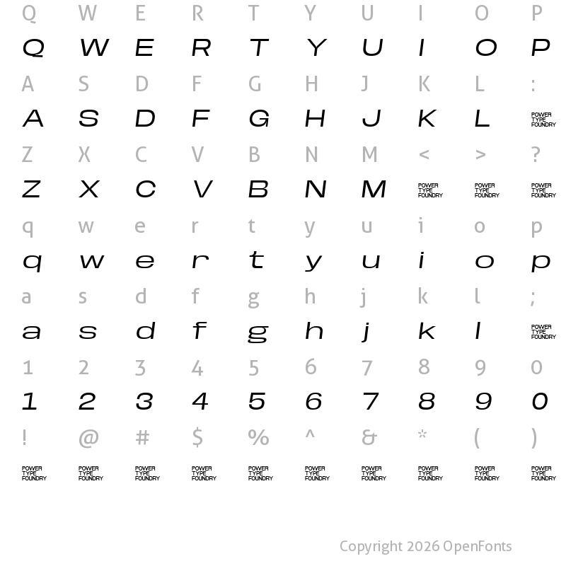 Character Map of Base Neue Trial Super Exp Oblique