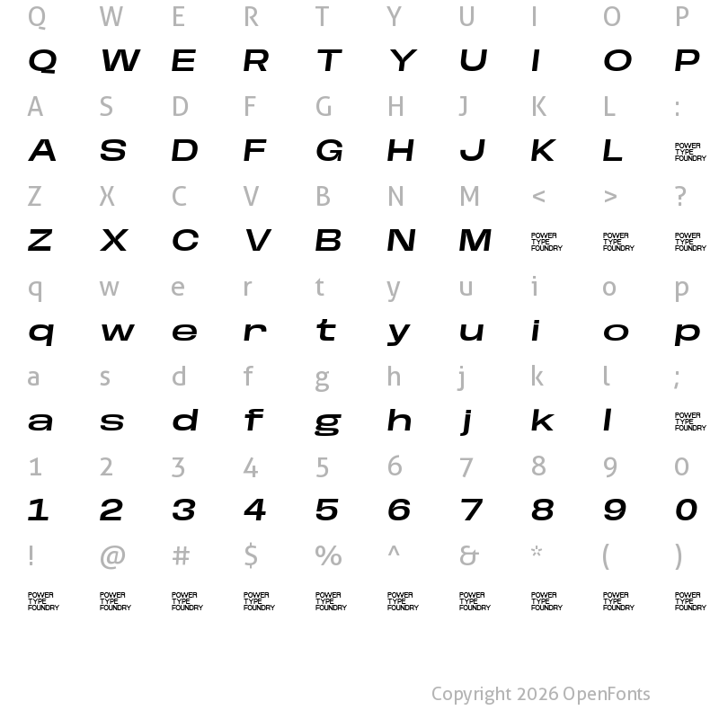 Character Map of Base Neue Trial Super Exp Semi Bold Oblique