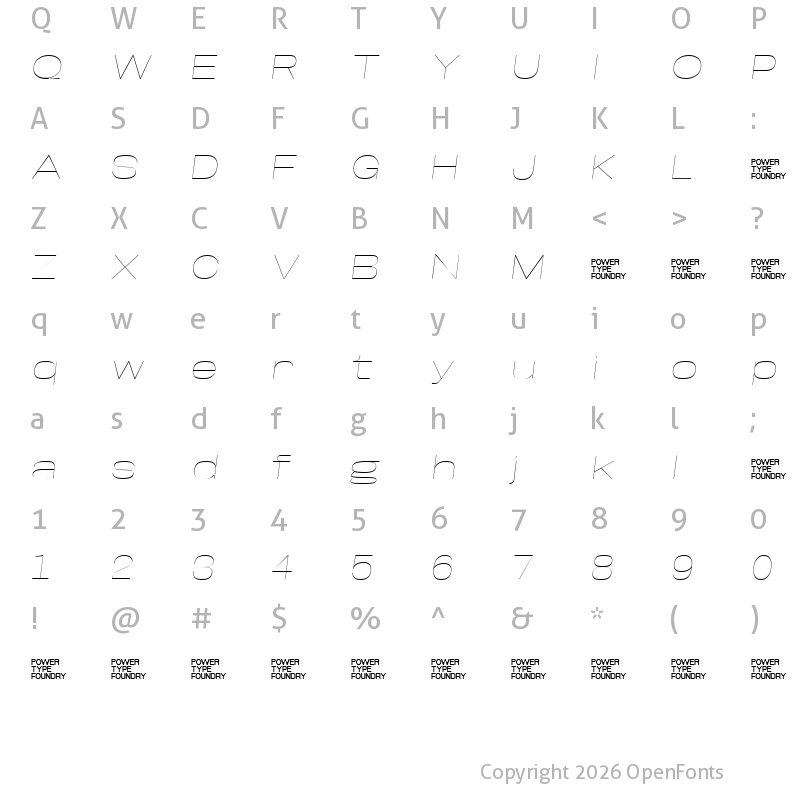 Character Map of Base Neue Trial Super Exp Thin Oblique