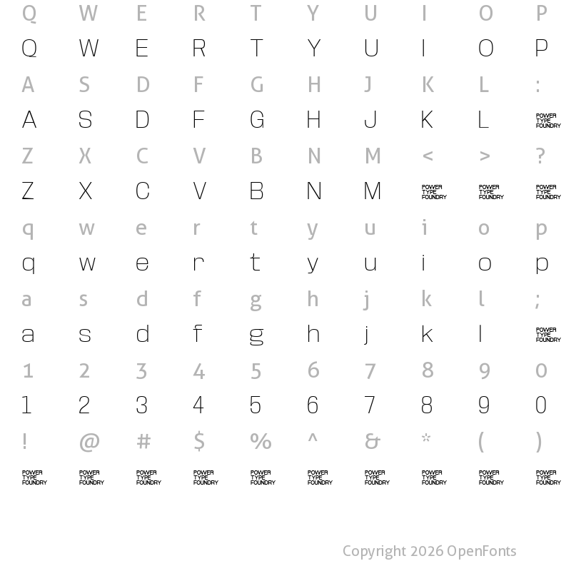 Character Map of Base Neue Trial Wide Extra Light