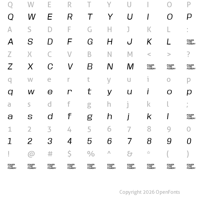Character Map of Base Neue Trial Wide Oblique