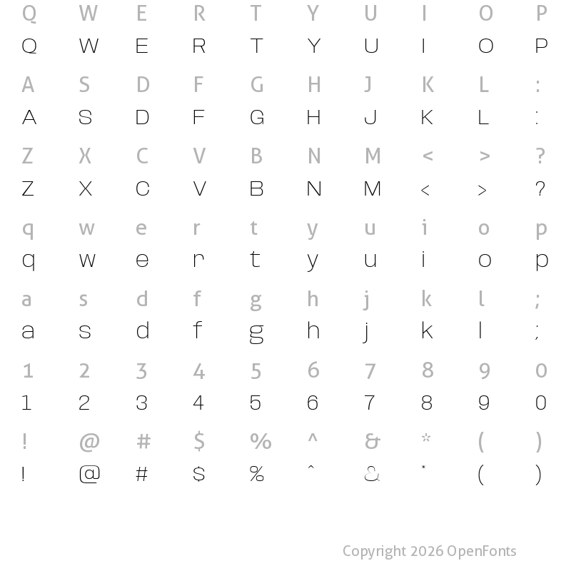 Character Map of Base Neue Wide Extra Light