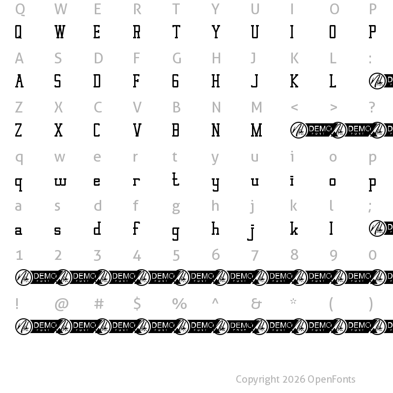 Character Map of Baseballer Demo Regular