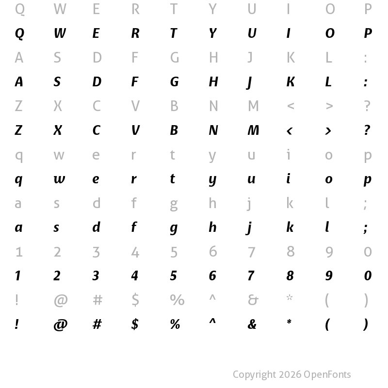 Character Map of Basel Neue Bold Italic