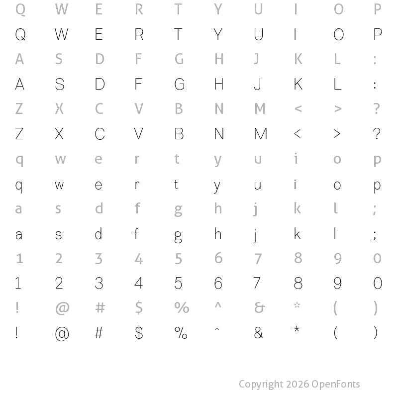 Character Map of Basic Light Basic Light