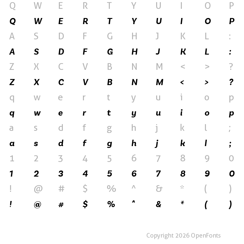 Character Map of Basic Sans W05 Bold Italic
