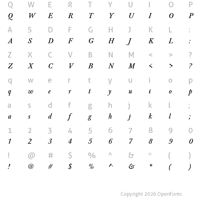 Character Map of Baskervald ADF Std Italic