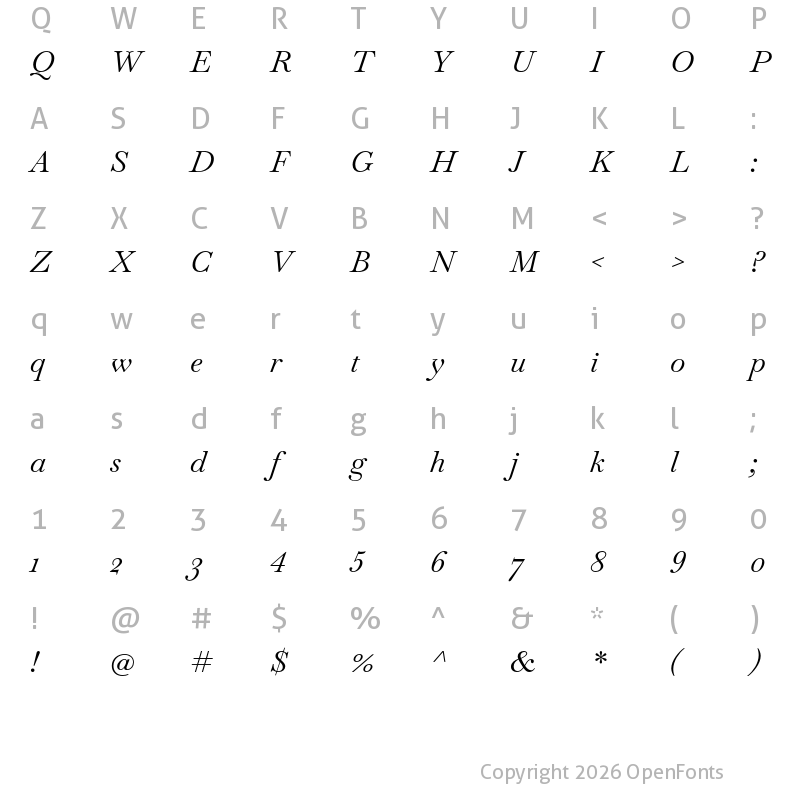 Character Map of Baskervville Italic