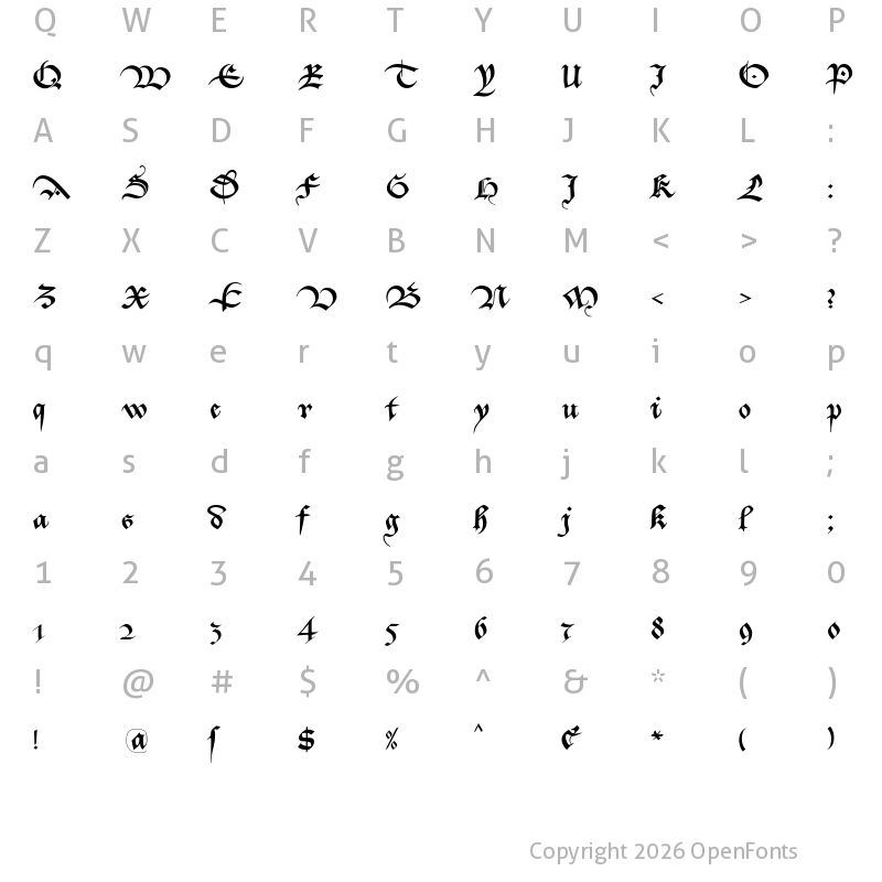 Character Map of Bastarda-K Regular