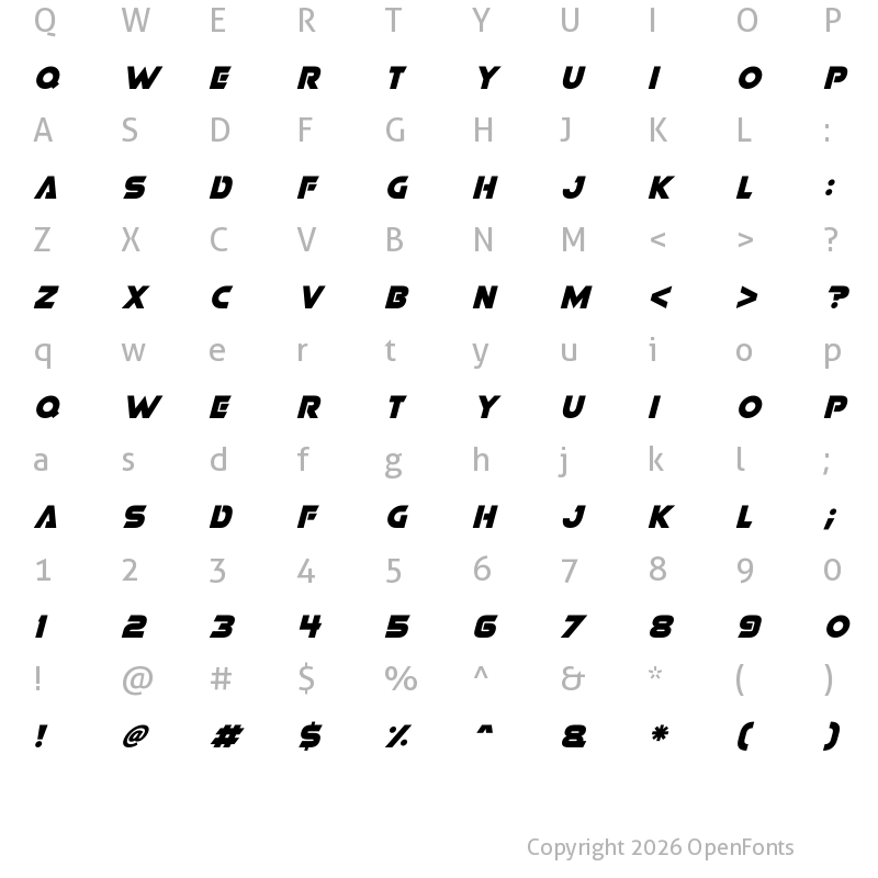 Character Map of Battle Bots Italic