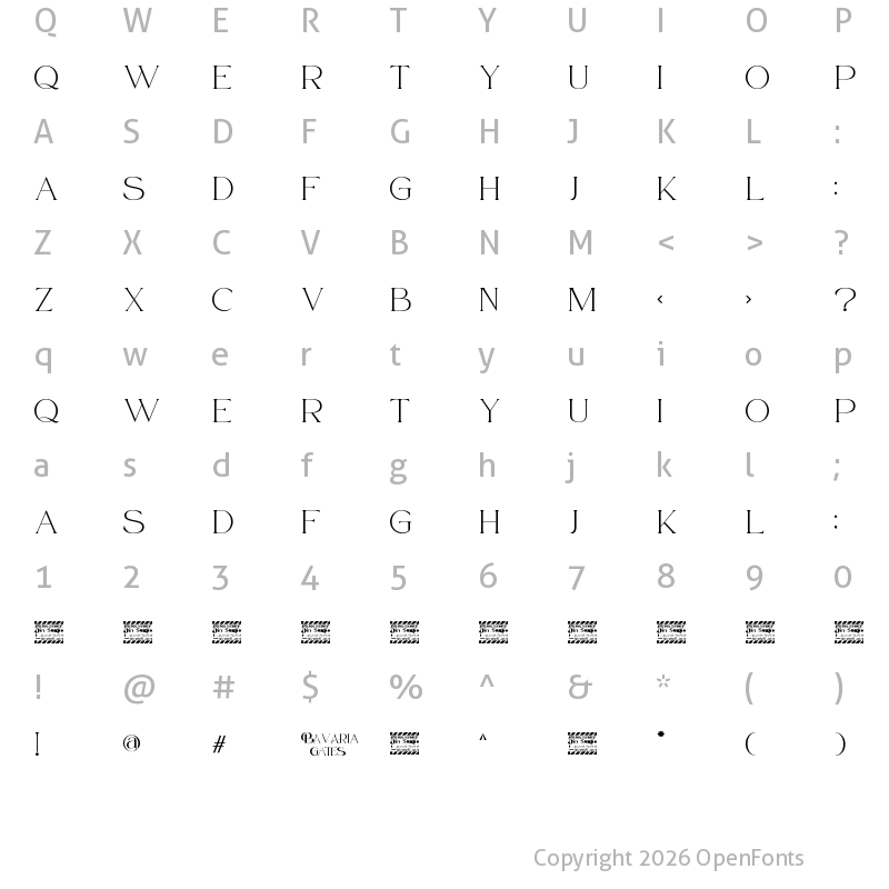 Character Map of Bavaria Gates personal use Regular