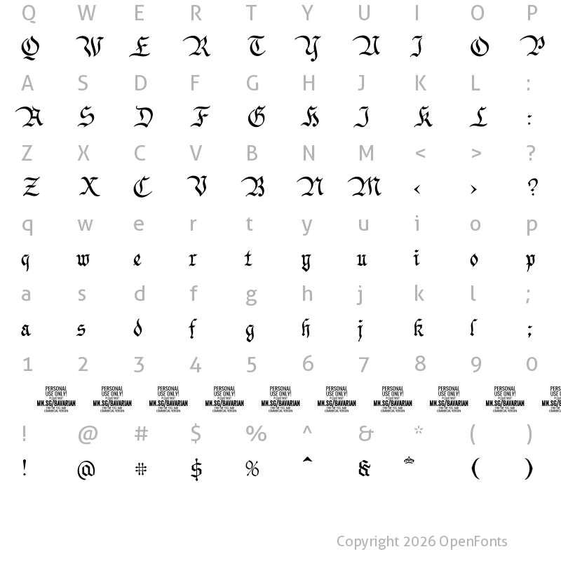 Character Map of Bavarian Crown PERSONAL Regular