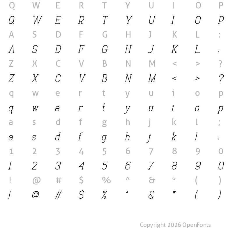 Character Map of Baxley Bold Italic
