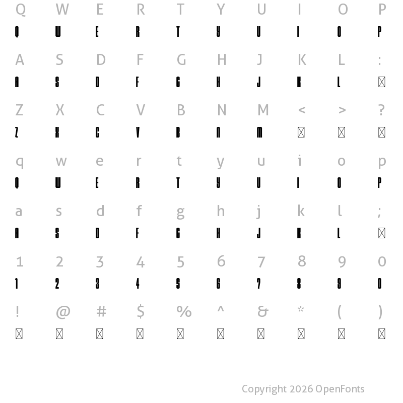 Character Map of Bayside Condensed Demo