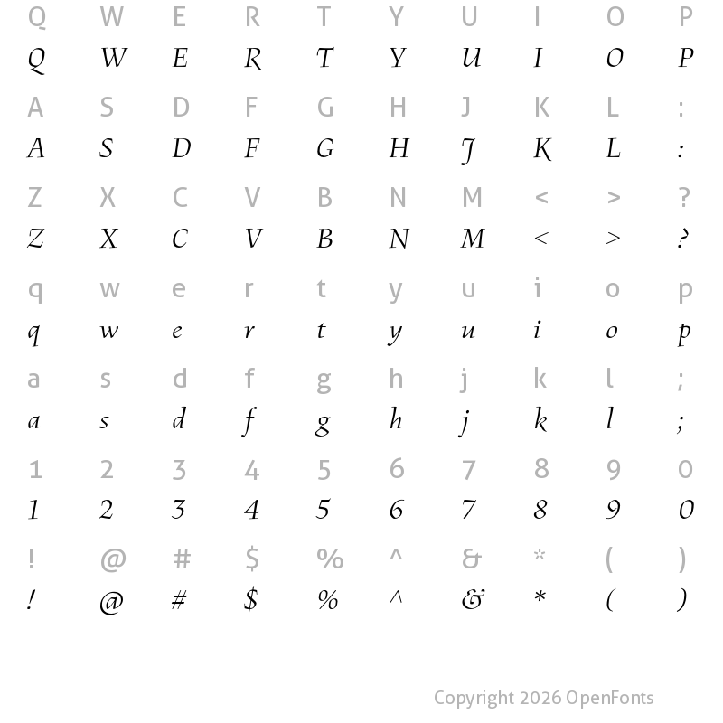 Character Map of BC Figural Grand Italic