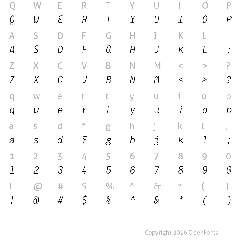 Character Map of BC Mikser Italic
