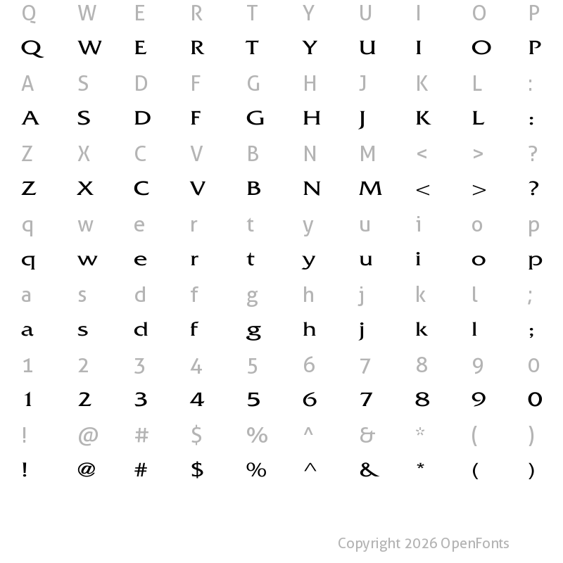 Character Map of BD Quattra Regular