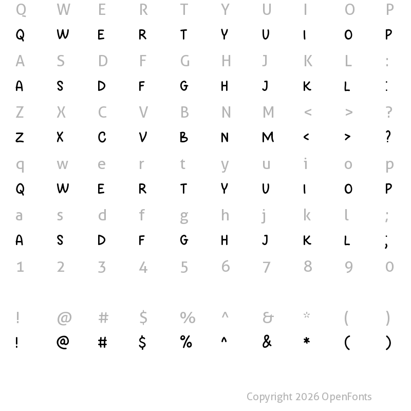 Character Map of Be Honest Regular