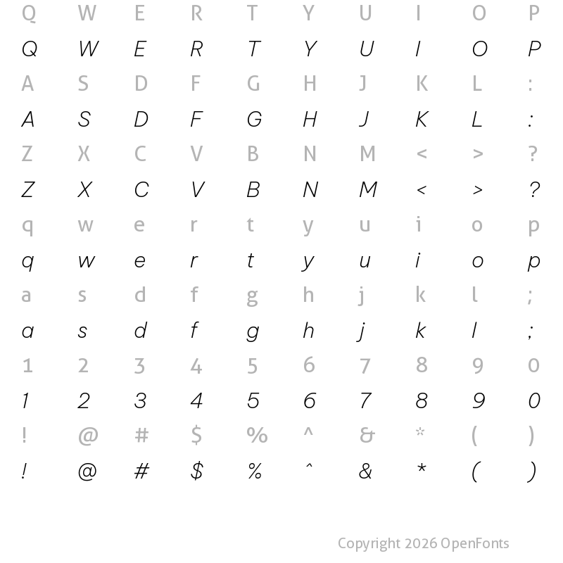 Character Map of Be Vietnam Pro ExtraLight Italic