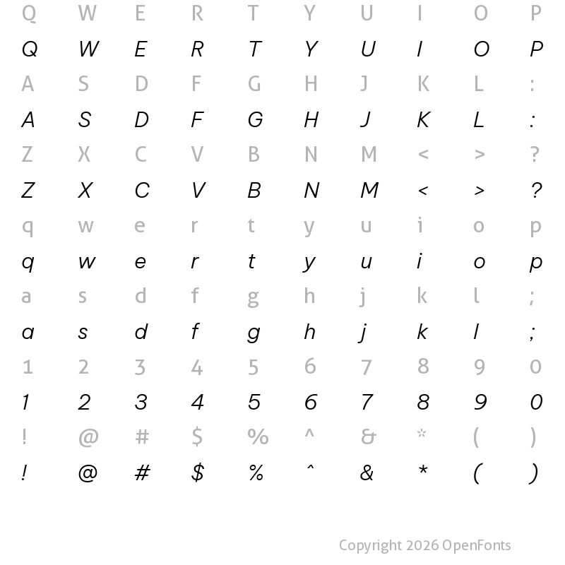 Character Map of Be Vietnam Pro Light Italic