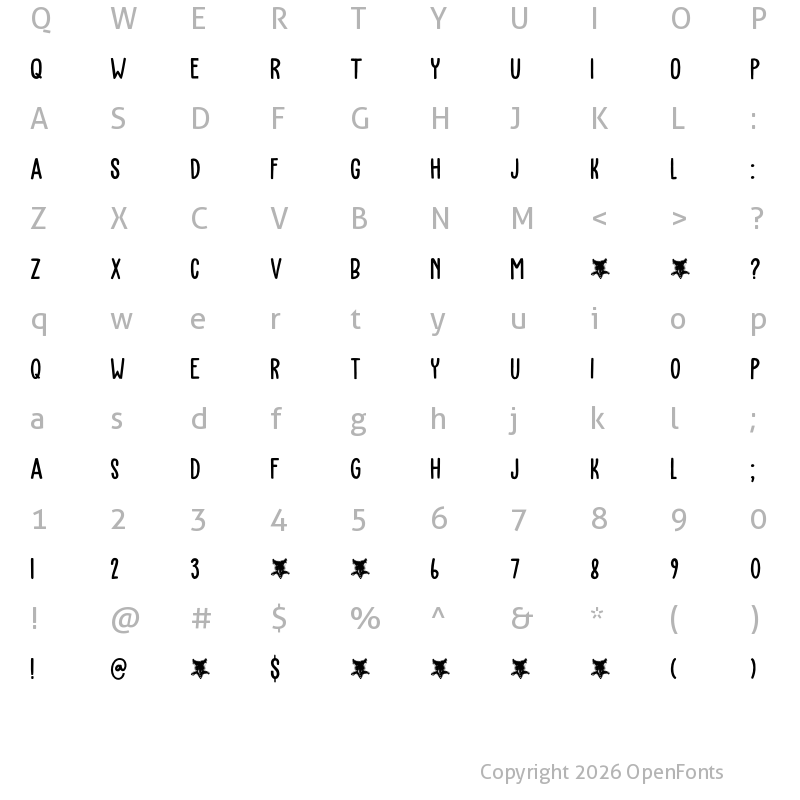 Character Map of Bearskin DEMO Regular