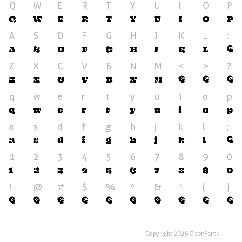 Character Map of Beastly Demo 16 Point