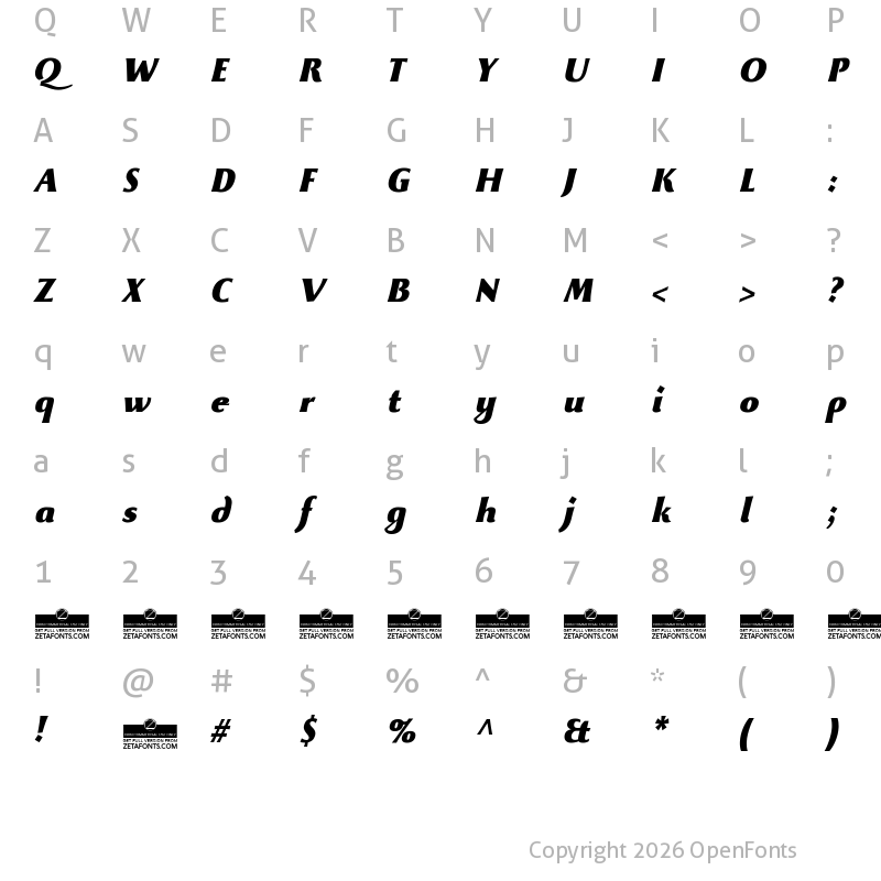 Character Map of Beatrix Antiqua Black Italic