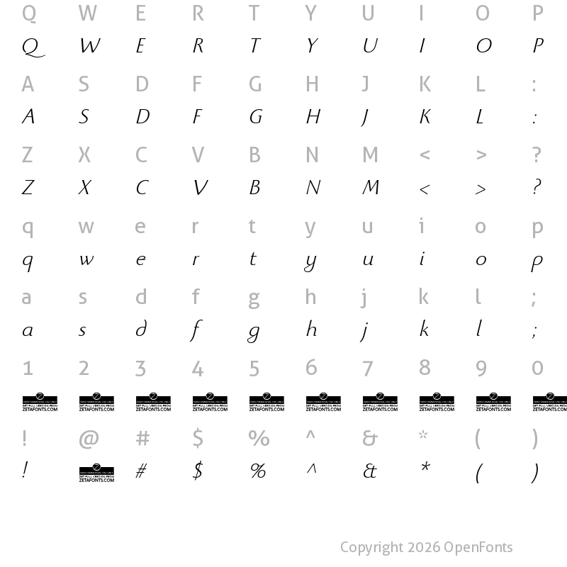 Character Map of Beatrix Antiqua Light Italic