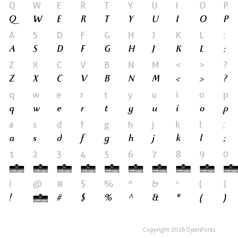 Character Map of Beatrix Antiqua Medium Italic