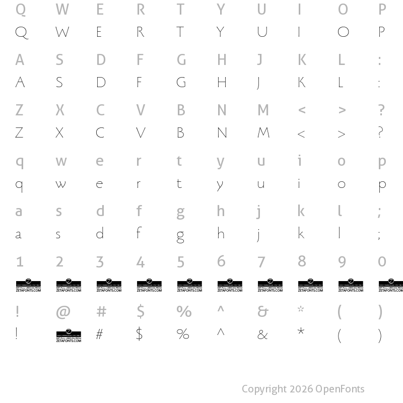 Character Map of Beatrix Antiqua Thin