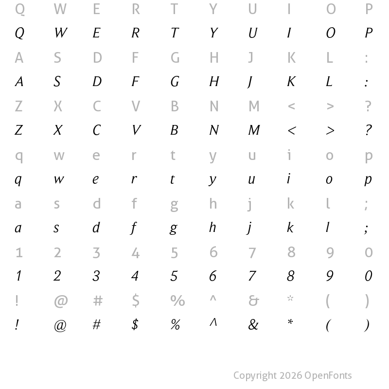 Character Map of Beaufort Pro Italic