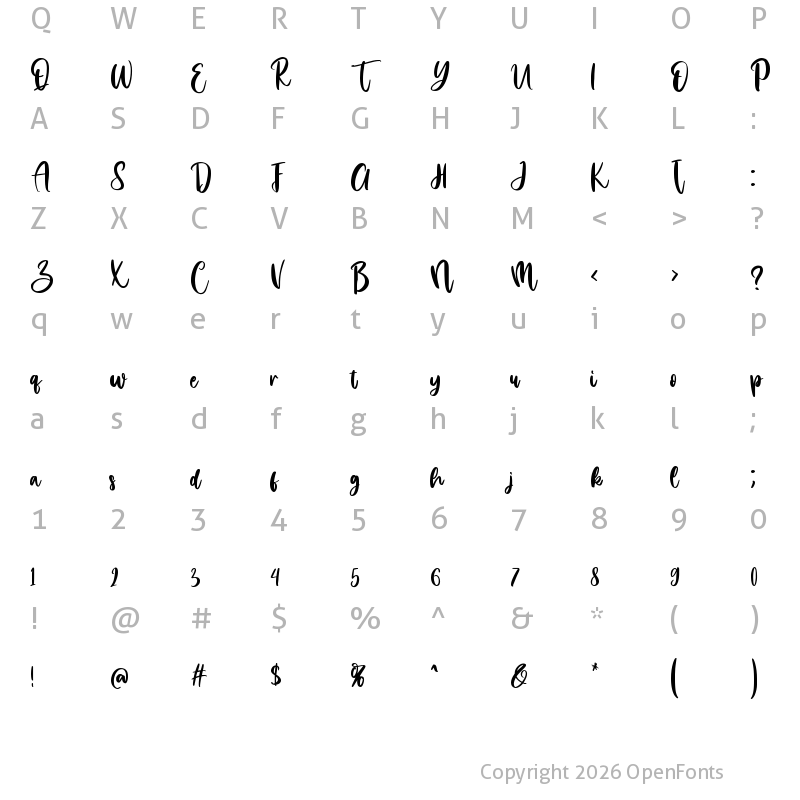 Character Map of Beautiful Days Personal Use Onl Regular