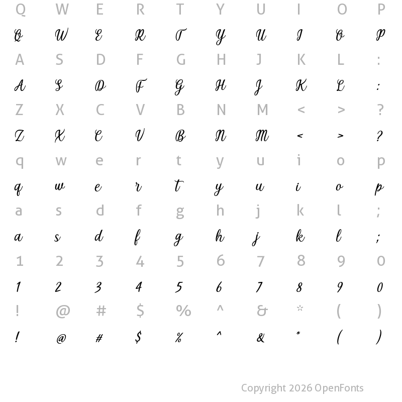 Character Map of Beautiful Moment Regular