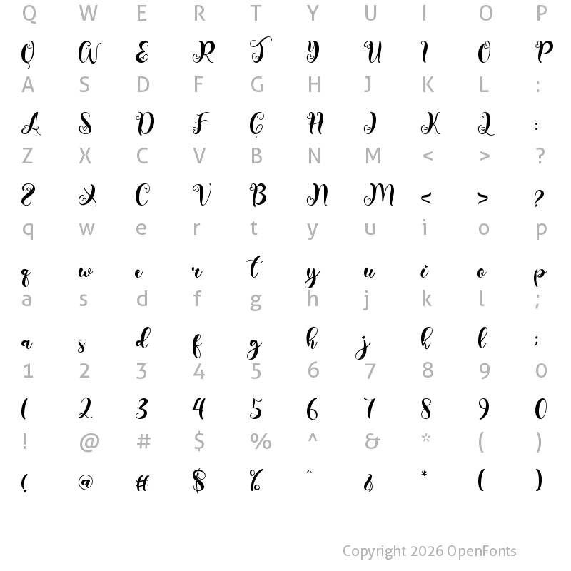 Character Map of Beautiful Monogram Regular