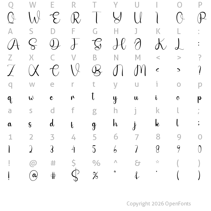 Character Map of Beautiful Valentine Regular