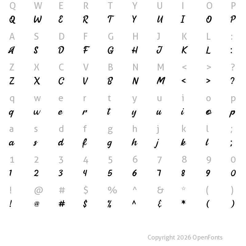Character Map of Beautiful Vibes Regular