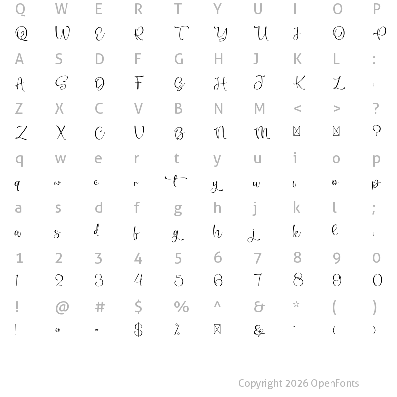 Character Map of Beauty Azure Regular