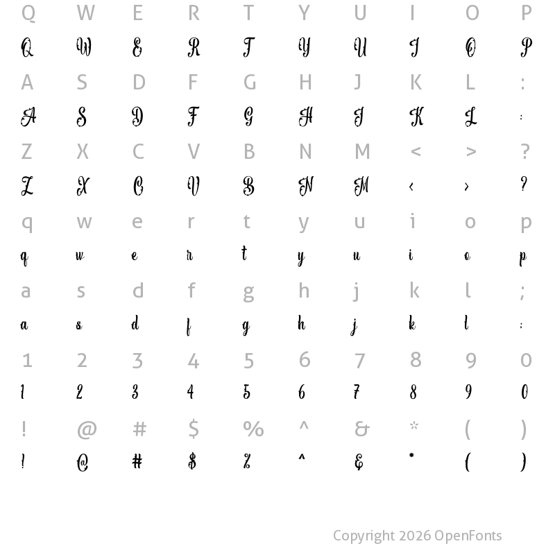 Character Map of Beauty Diamond Regular