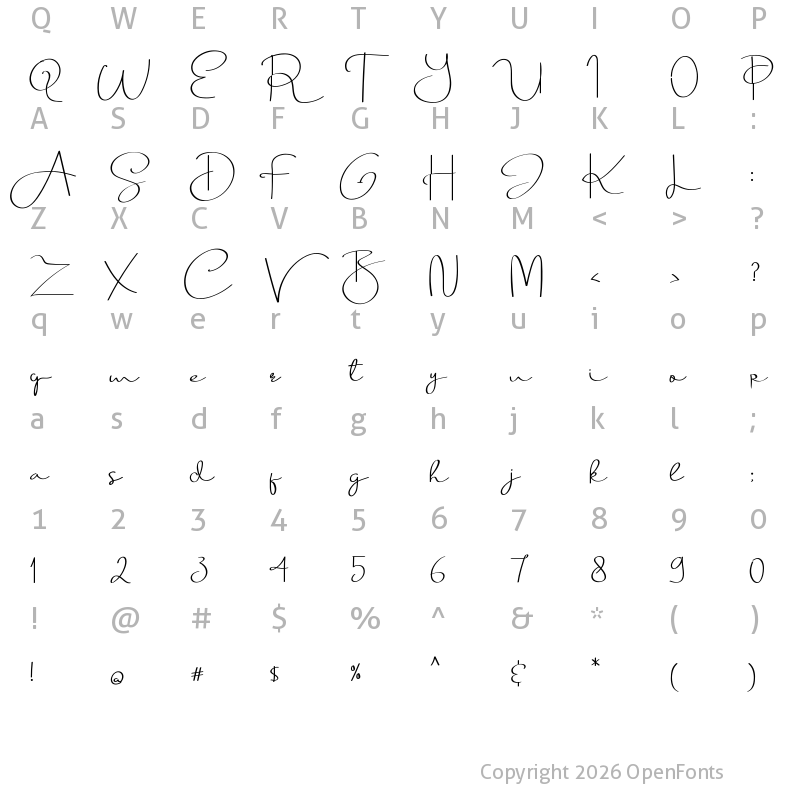 Character Map of BeautyDream Regular