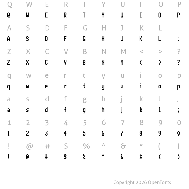 Character Map of Bedstead Bold Extra Condensed