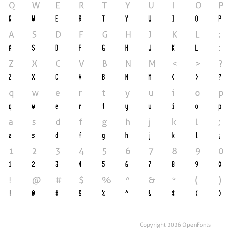 Character Map of Bedstead Bold Ultra Condensed