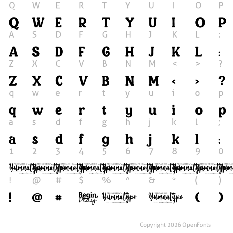 Character Map of Begin Play Personal Use Regular