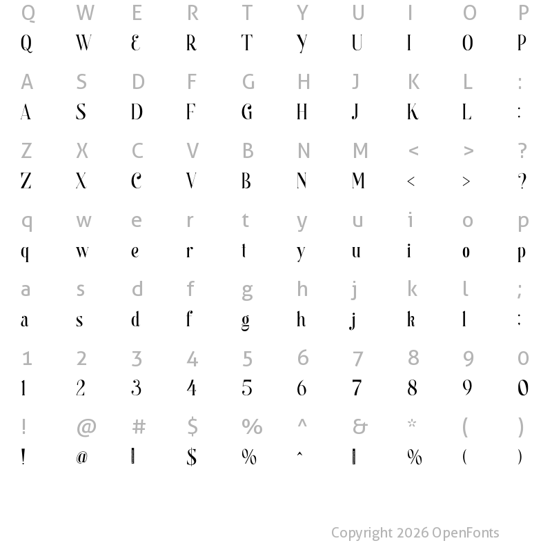 Character Map of Begova Personal Used