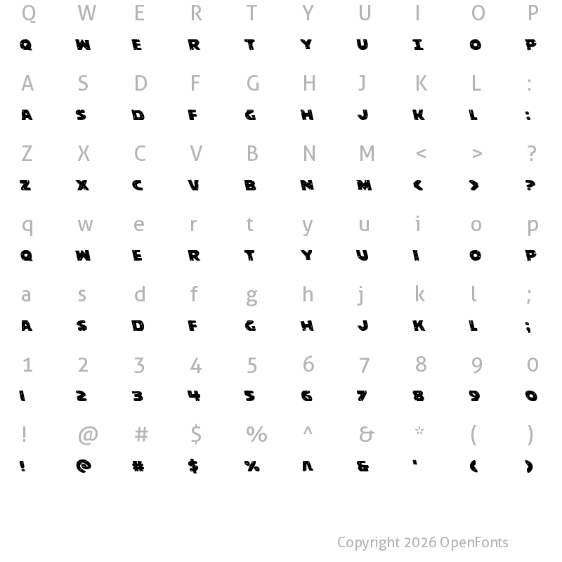 Character Map of Behemuth Leftalic Italic