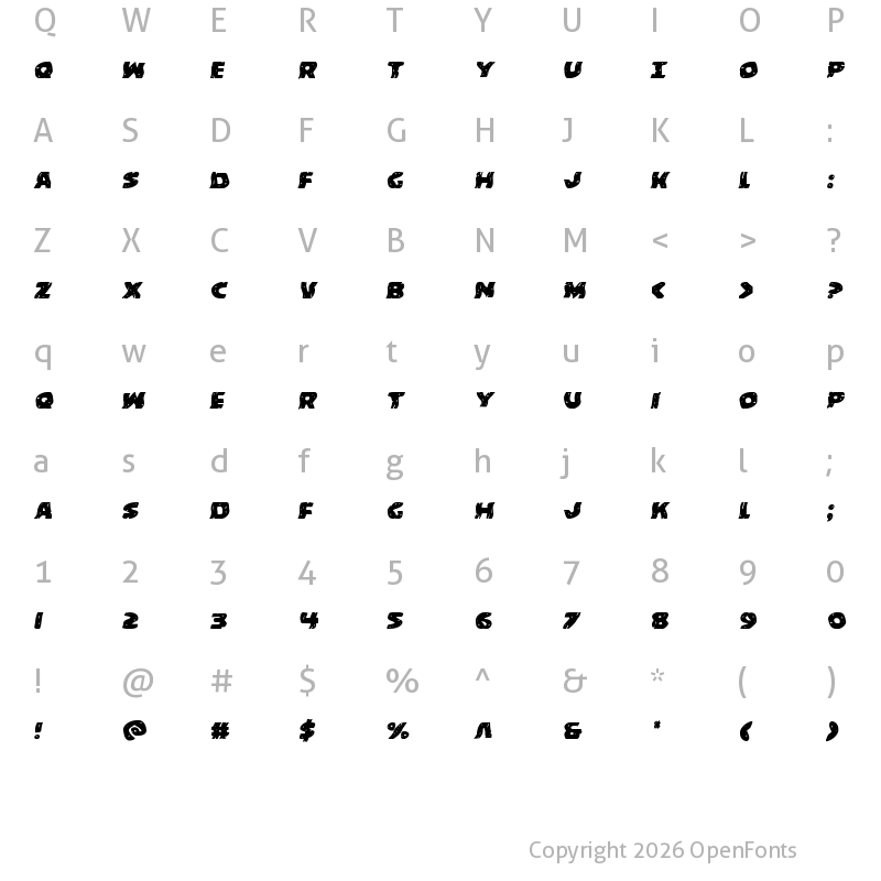 Character Map of Behemuth Warped Italic Italic