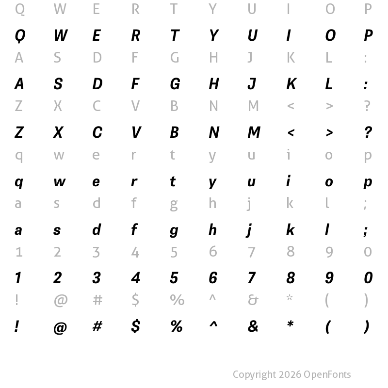 Character Map of Belarius Sans Bold Oblique