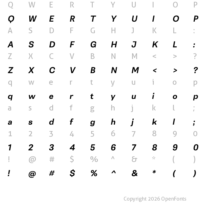 Character Map of Belarius Sans Wide Bold Oblique