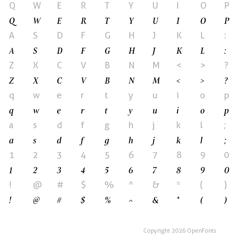 Character Map of Belda Cond Medium Italic