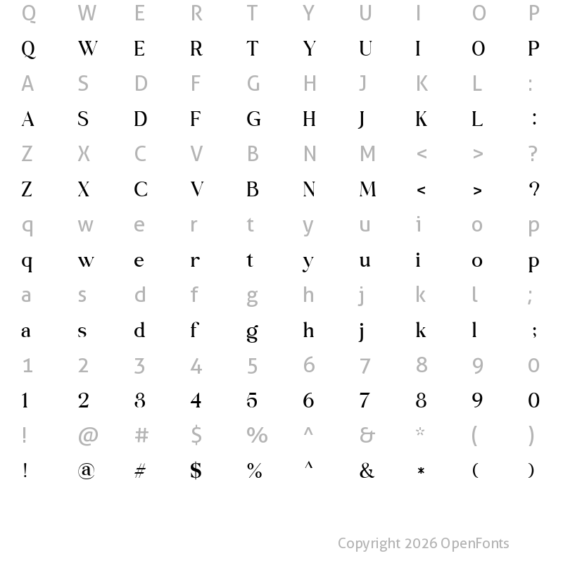 Character Map of Belgiano Serif Regular