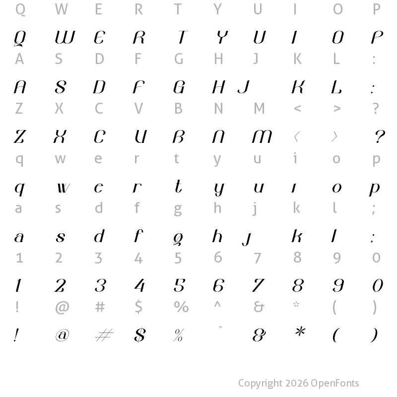 Character Map of Belinda Italic